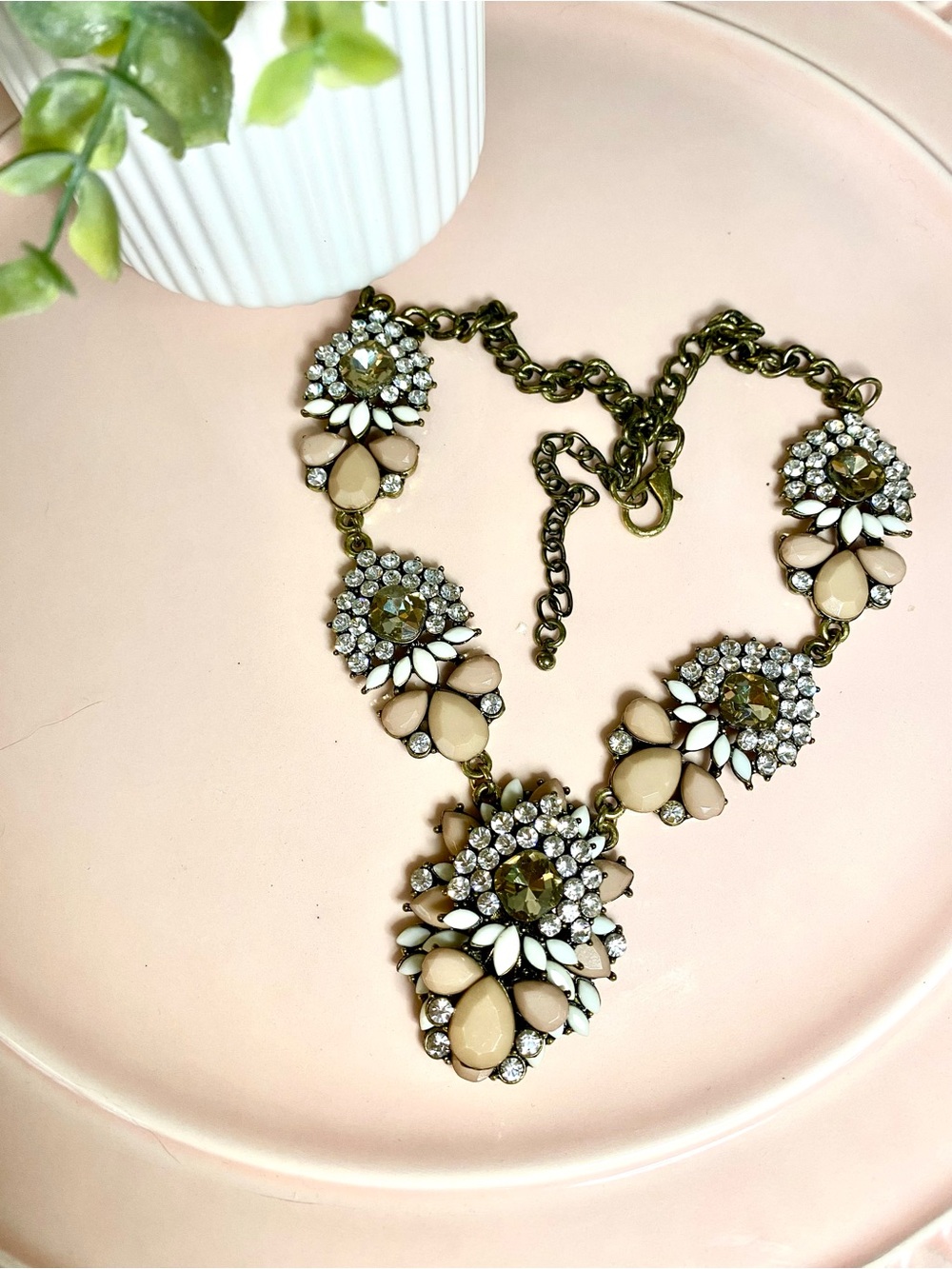 Brown Crystal Floral Statement Necklace